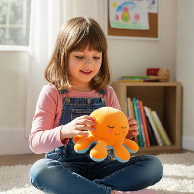 Reversible Octopus Plush Toy – Double-Sided Mood Soft Toy (Happy & Relaxed Faces)