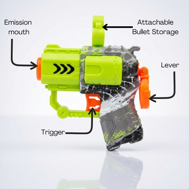 Small 13 cm foam bullet gun green color safe for indoor and outdoor play