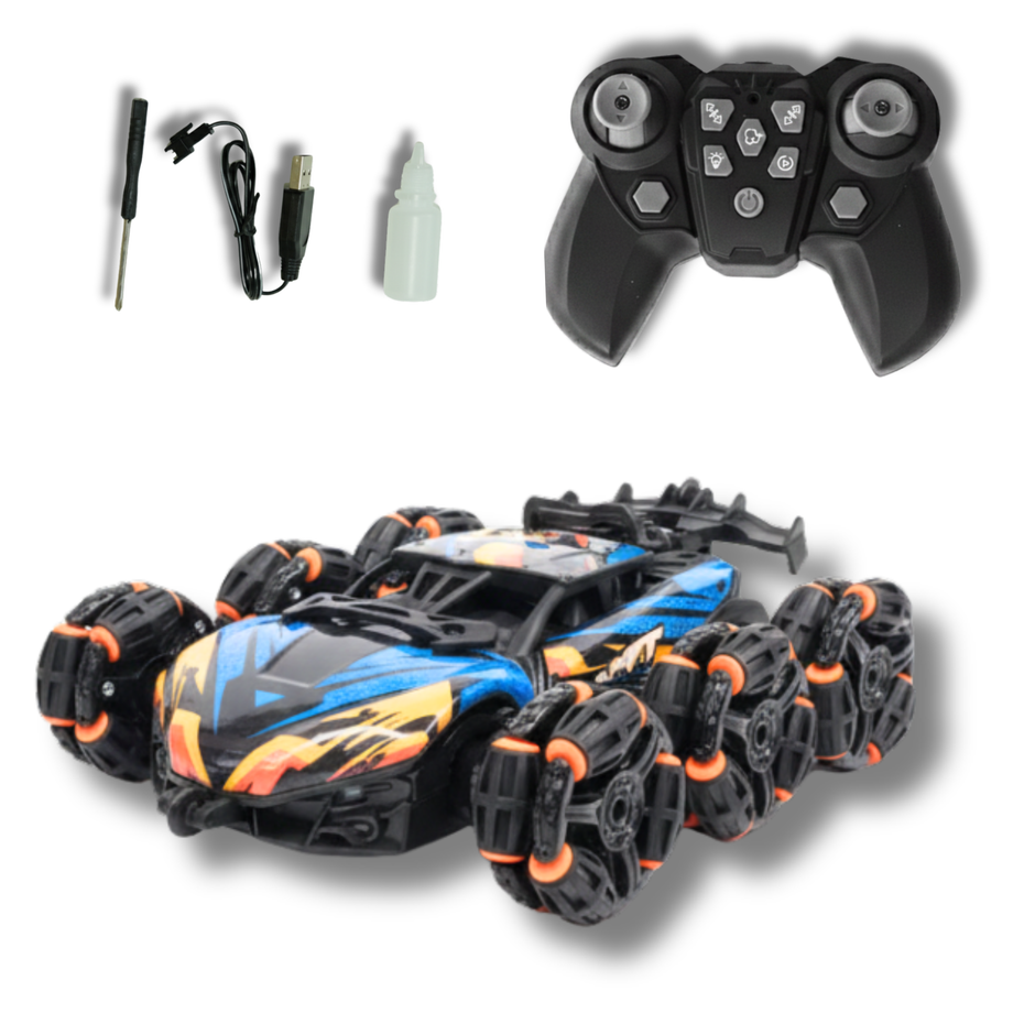 ClapTales Six-Wheel Spider RC Car – 2.4GHz Remote Control Car with 360° Rotating Drift Wheels, Cool Water Smoke Effect & Rechargeable 3.7V Battery | RC Stunt Car for Kids