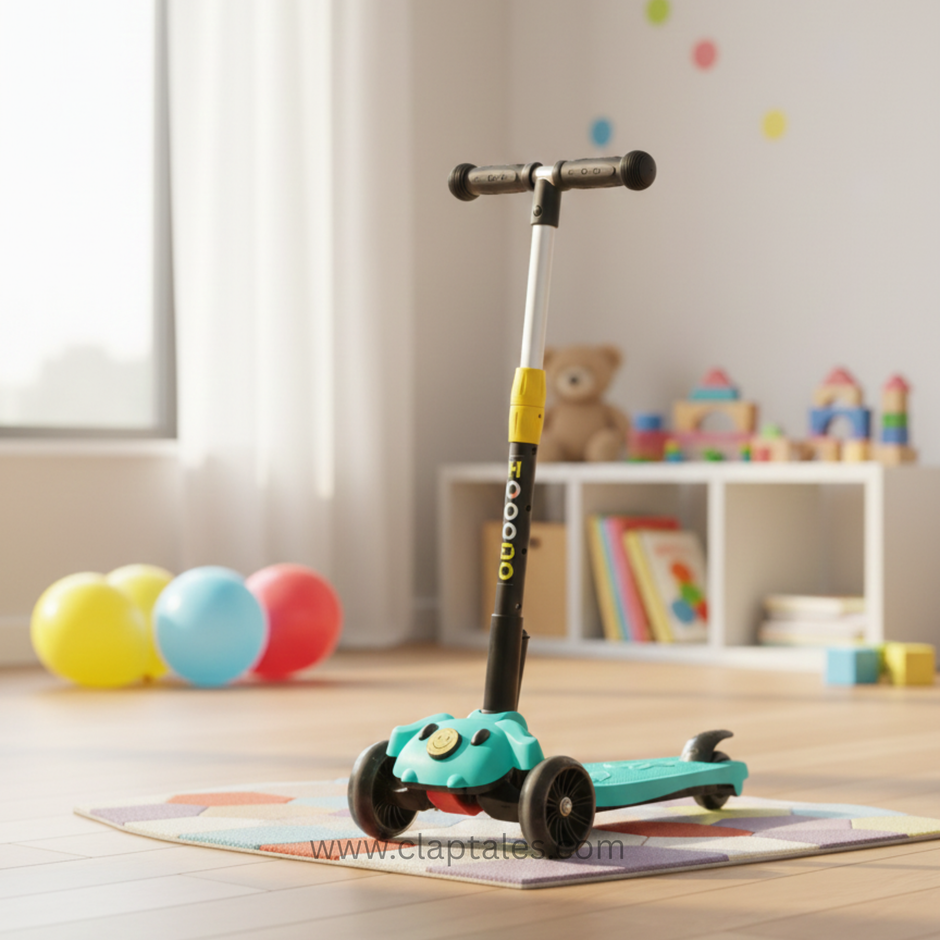 CLAPTALES Kick Scooter for Kids | 3 Wheel Kids Scooter with 3 Height Adjustable, LED Lights & Music | Skate Scooters Upto 90Kgs Weight Capacity | Runner Scooters for Kid 3 to 12 Years