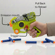 Kids rapid fire shooting toy gun with harmless soft foam bullets green.