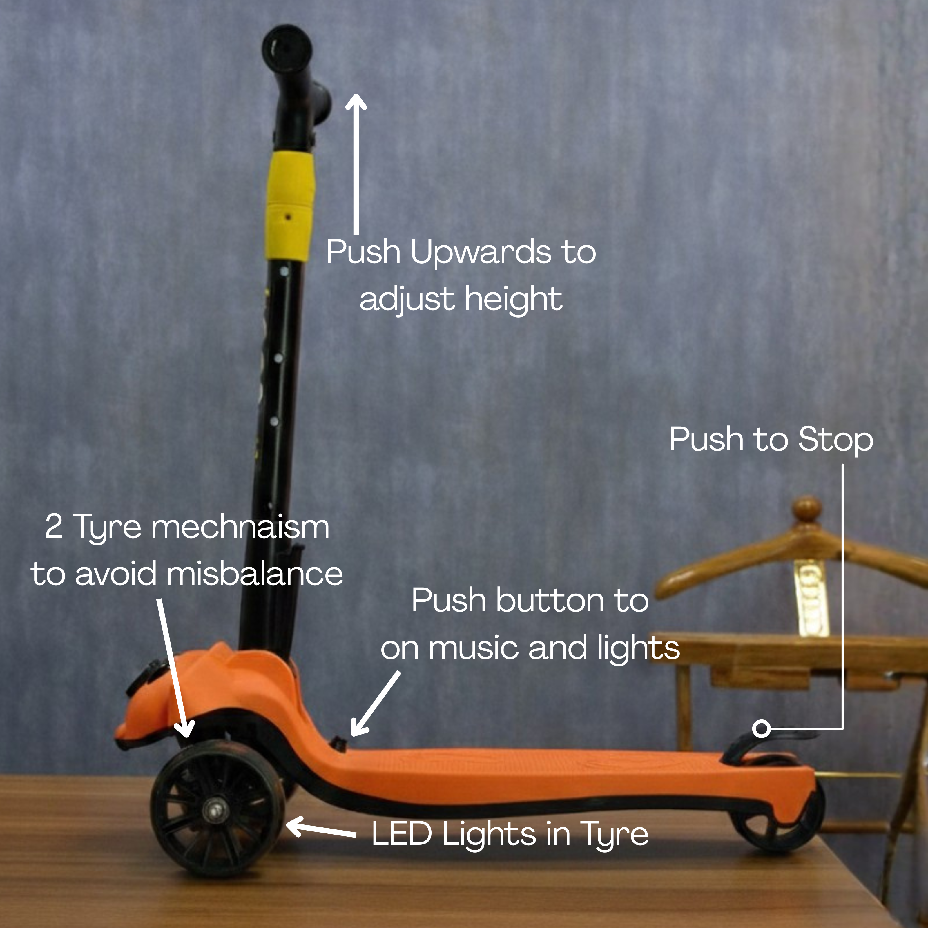 Claptales 3 Wheel Kick Scooter for Kids (3â€“12 Years) | Adjustable Height | LED Light & Music | Kids Scooter Up to 90 kg