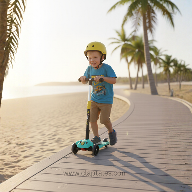 Claptales 3 Wheel Kick Scooter for Kids (3â€“12 Years) | Adjustable Height | LED Light & Music | Kids Scooter Up to 90 kg