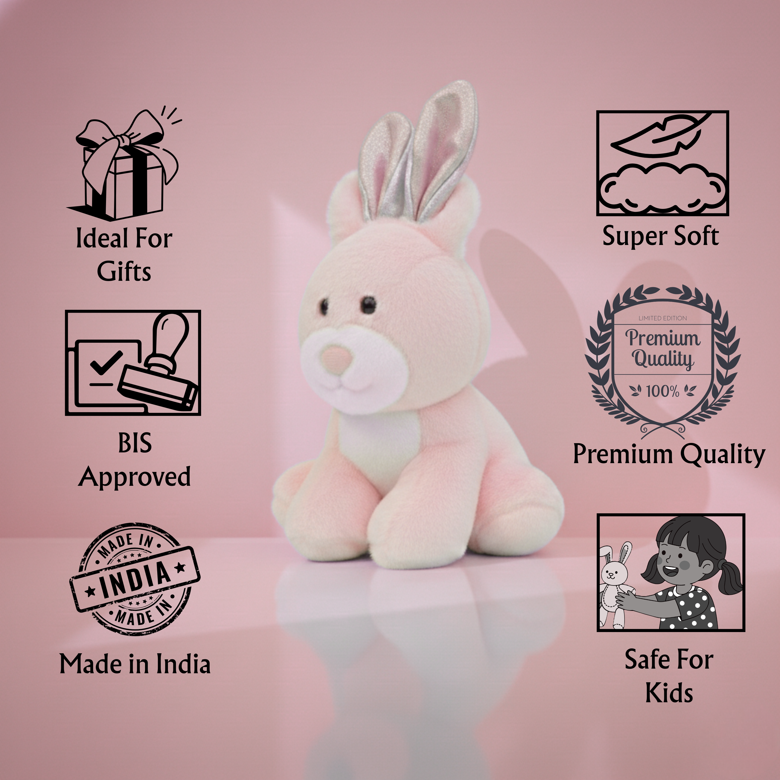 Claptales Glitter Joy Beige Soft Toy (22 cm) | Cute Plush Companion
