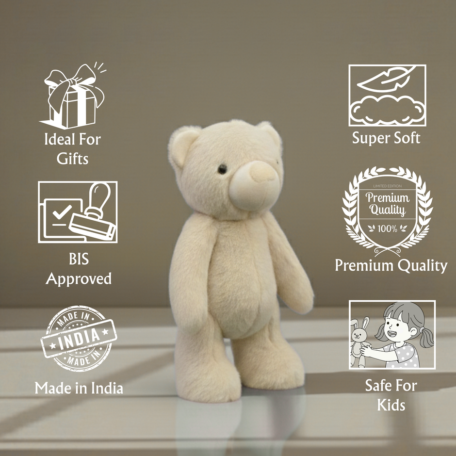 Claptales  Beige Standing Bear Soft Toy (35 cm) | Plush Teddy for Kids