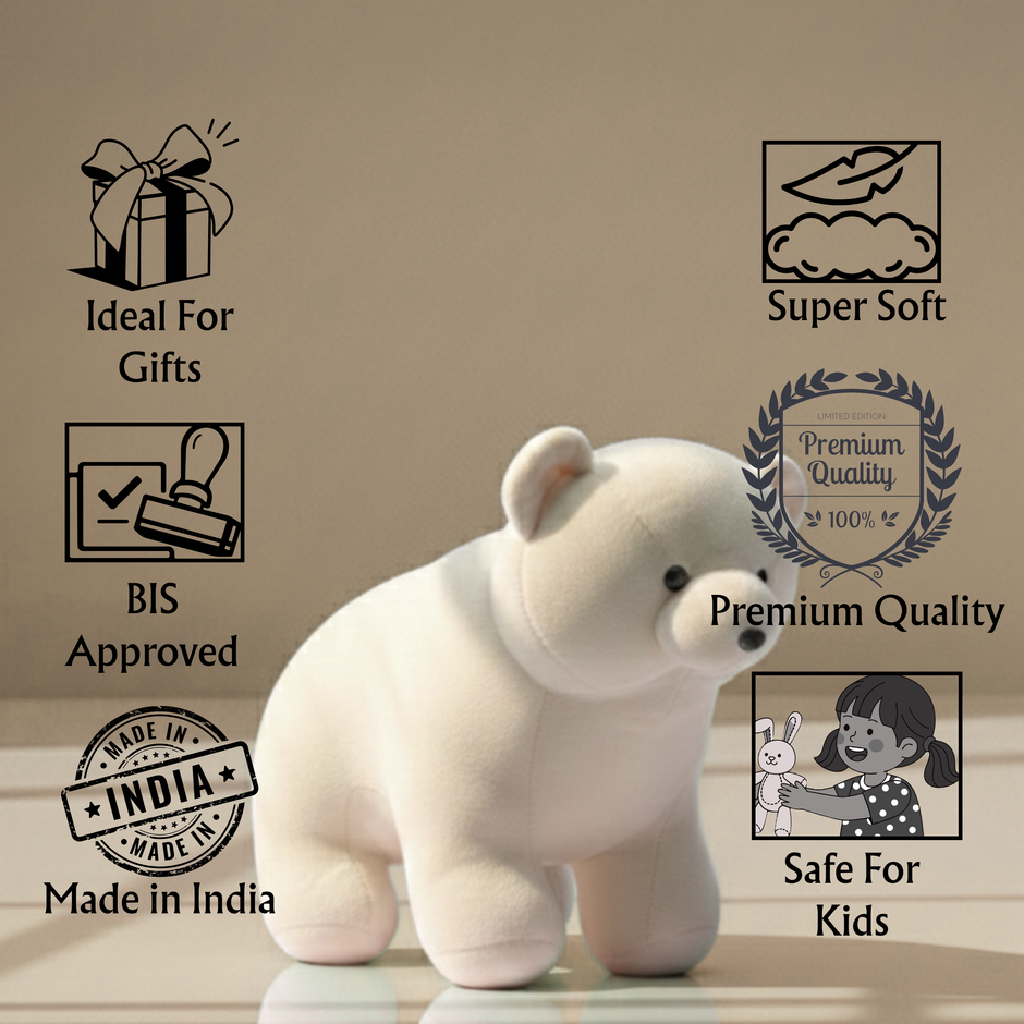 Claptales Premium White Polar Bear Soft Toy (28cm) | Soft Plush Stuffed Animal