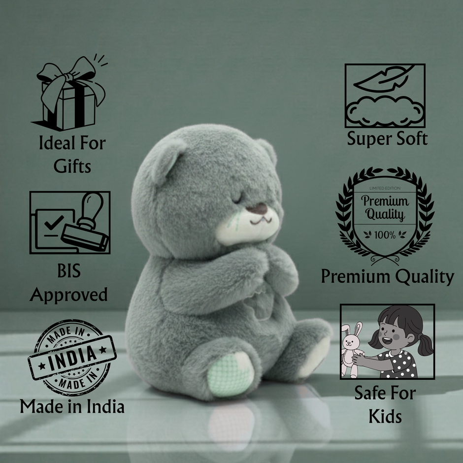 Claptales  Breathing Teddy Bear Soft Toy (25cm) | Grey Soothing Plush