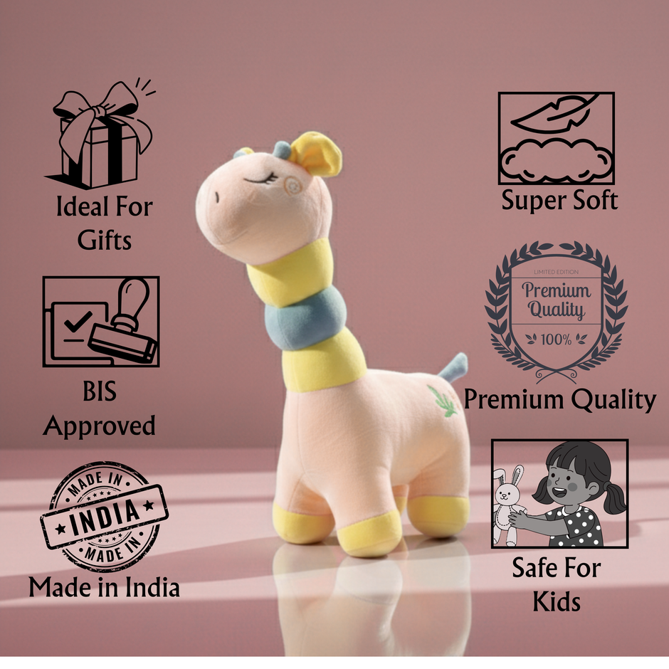 Claptales Cute Giraffe Plush Toy for Kids | Cartoon Pastel Giraffe Soft Toy
