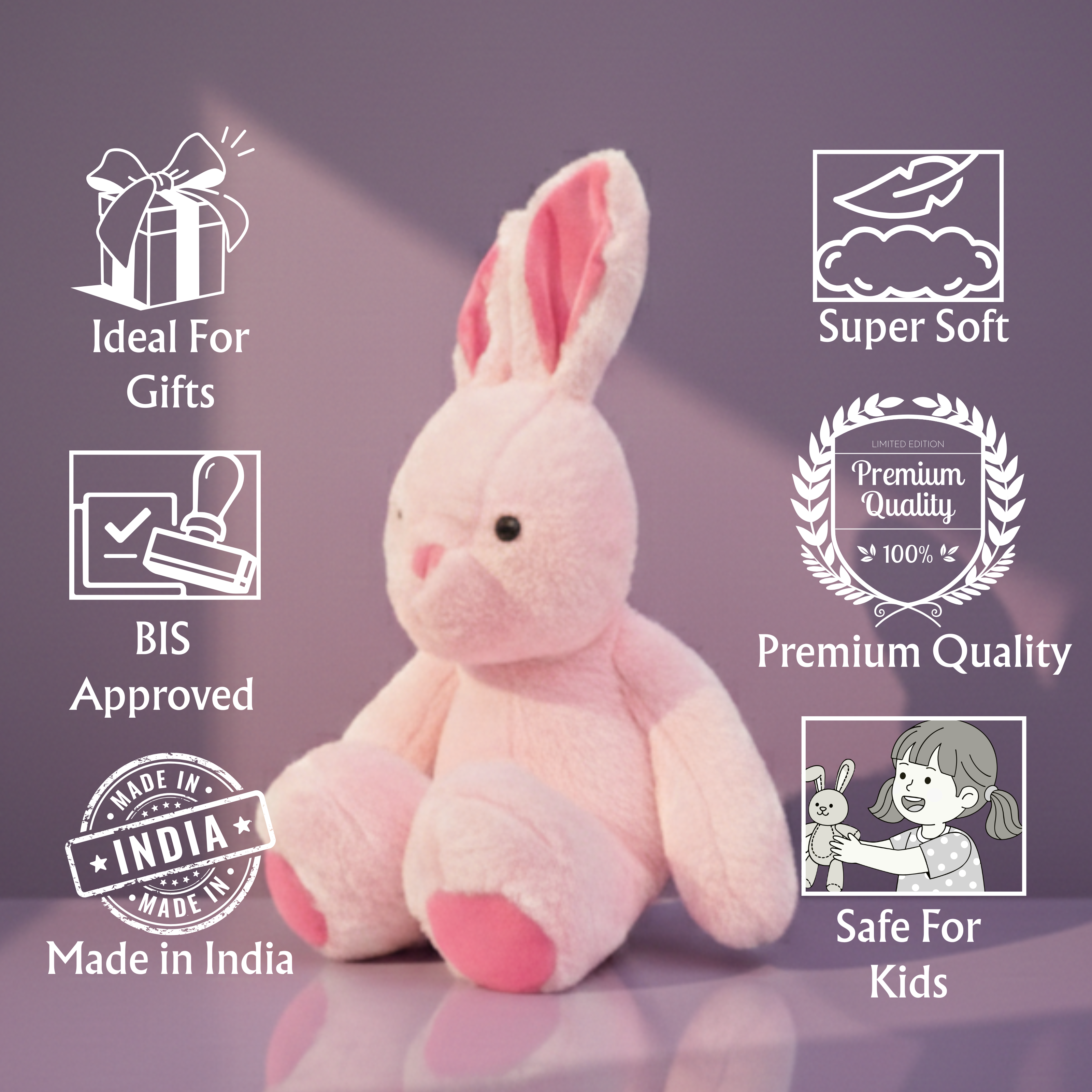 Claptales  Bubbles Pink Bunny Soft Toy (44 cm) | Plush Rabbit Toy