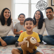 A family time holding Claptales brown sheep soft toy for hugging and playtime