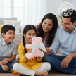 A family time with Claptales pink teddy soft toy for comforting and cuddling