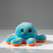 Blue plush octopus toy on a white surface with a gray background
