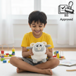 Child holding Claptales sheep soft toy for hugging and playtime