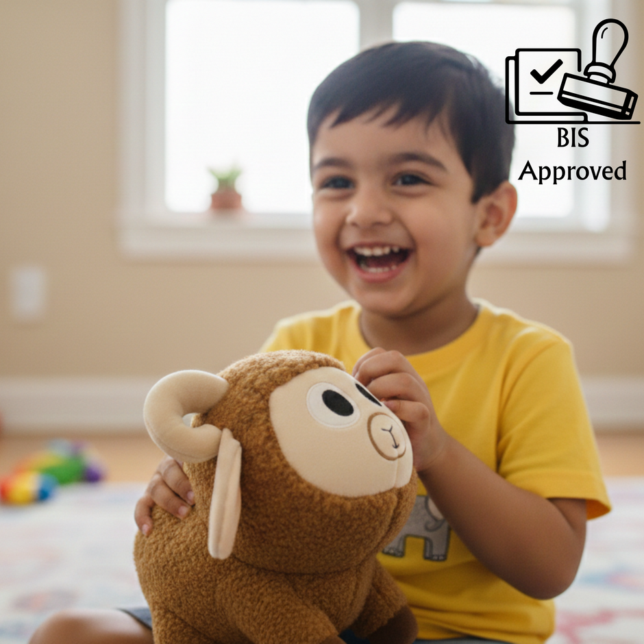 Child holding Claptales sheep soft toy for hugging and playtime with BIS Approved