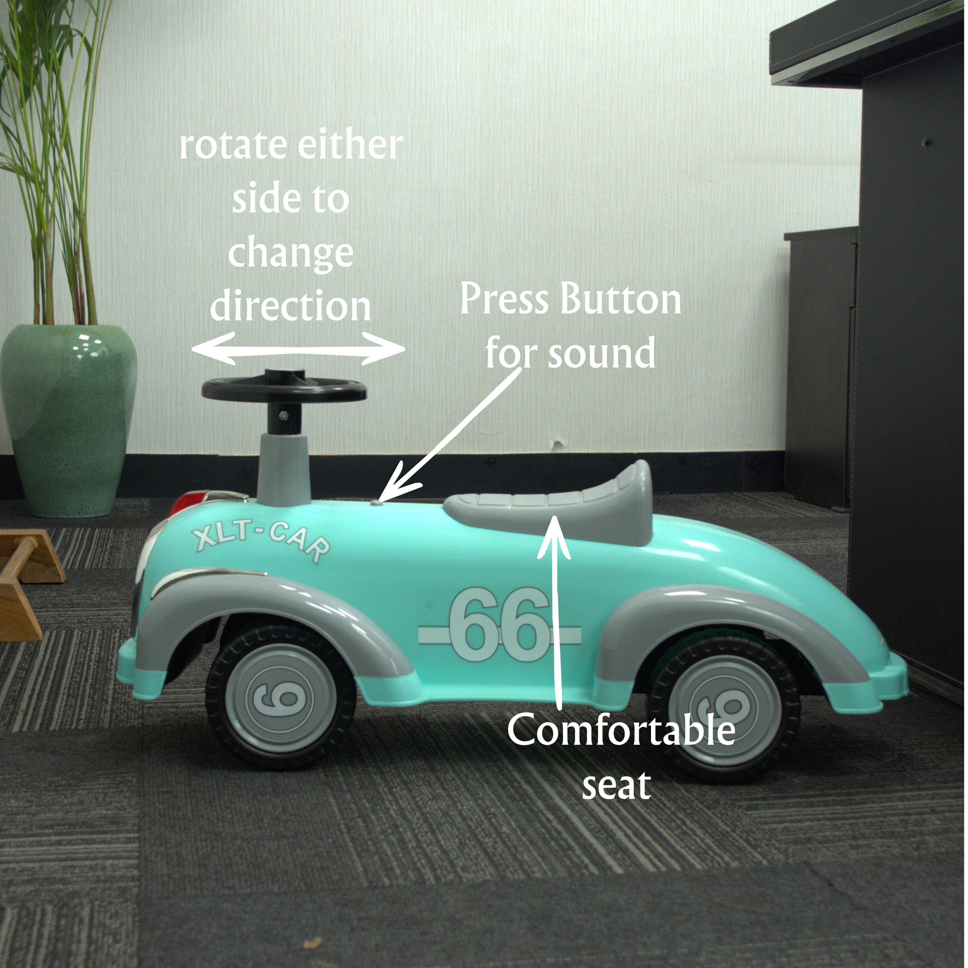 Claptales baby ride on car with sound button, comfortable seat and easy control design