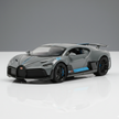 Claptales grey 1:32 die cast sports car on a reflective surface with detailed front design
