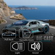 Claptales grey die cast sports car with icons showing pull back action metal body lights and sound