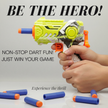 Close-up of toy gun with foam darts and trigger design  