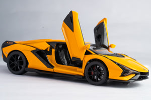 Claptales Die-Cast Sports Car with Opening Doors, Light & Sound - Yellow