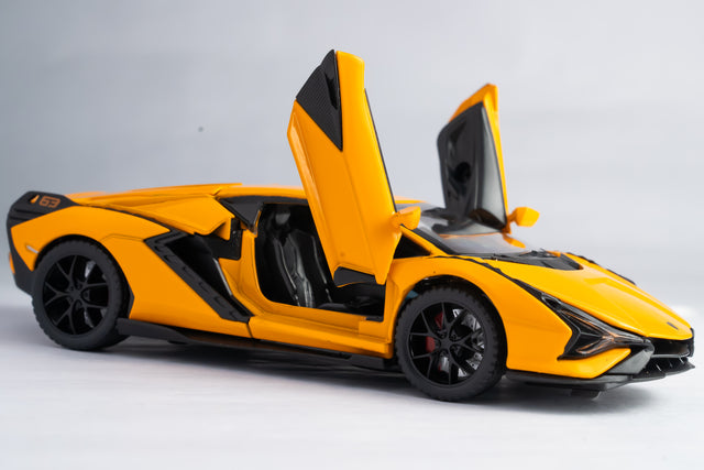 Claptales Die-Cast Sports Car with Opening Doors, Light & Sound - Yellow