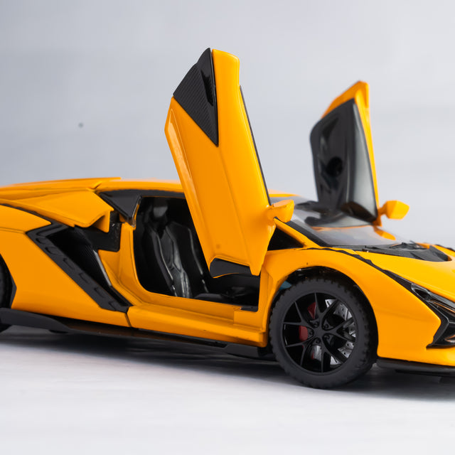 Claptales Die-Cast Sports Car with Opening Doors, Light & Sound - Yellow