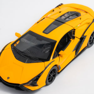 Claptales Die-Cast Sports Car with Opening Doors, Light & Sound - Yellow
