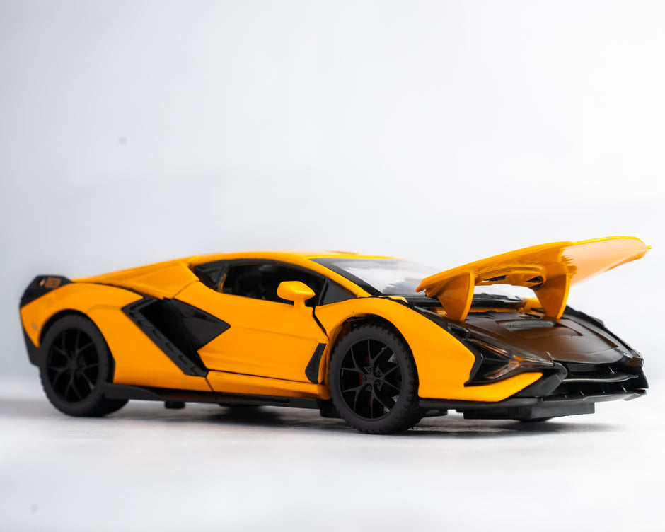 Claptales Die-Cast Sports Car with Opening Doors, Light & Sound - Yellow