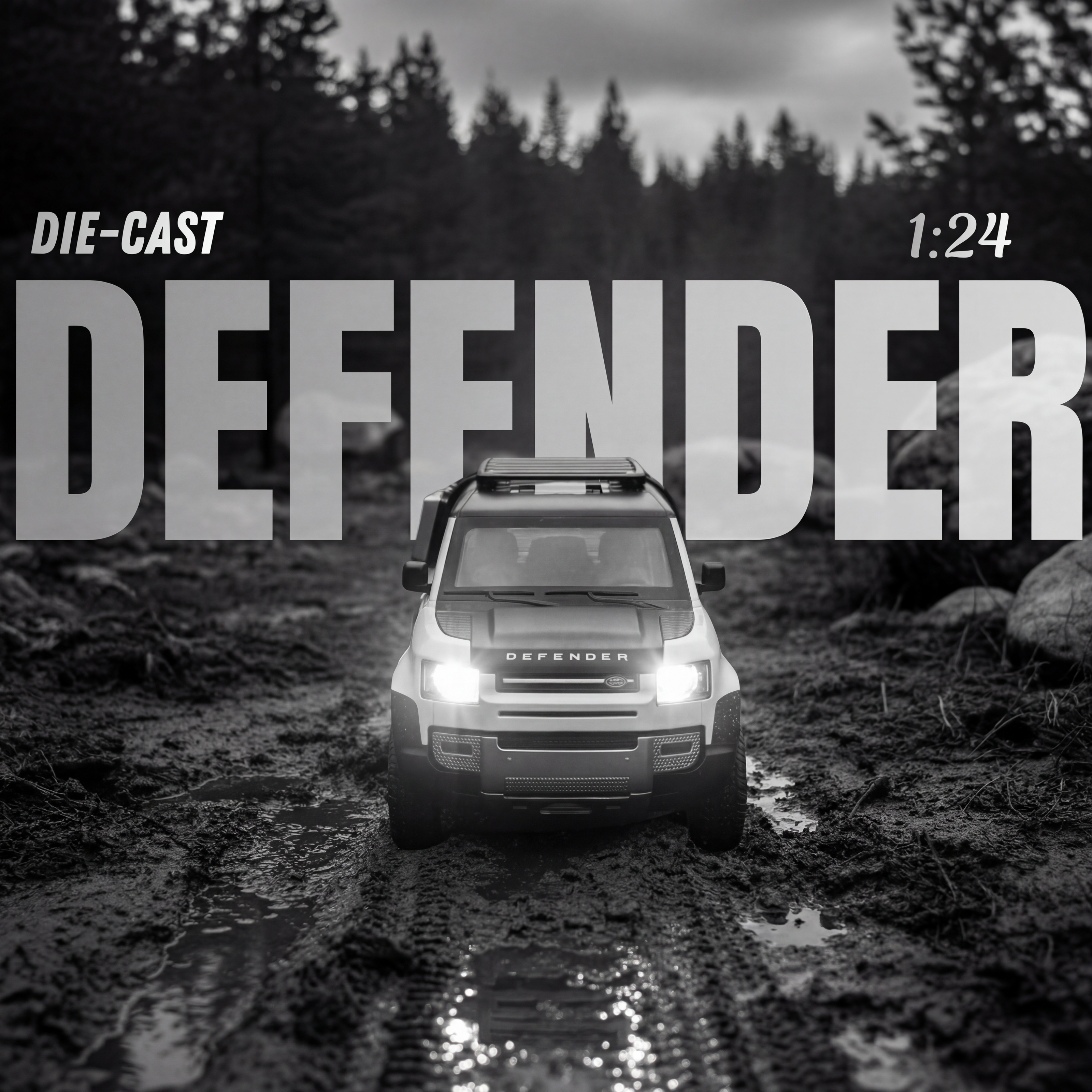 Die cast SUV model shown in a studio setup with soft blurred background

