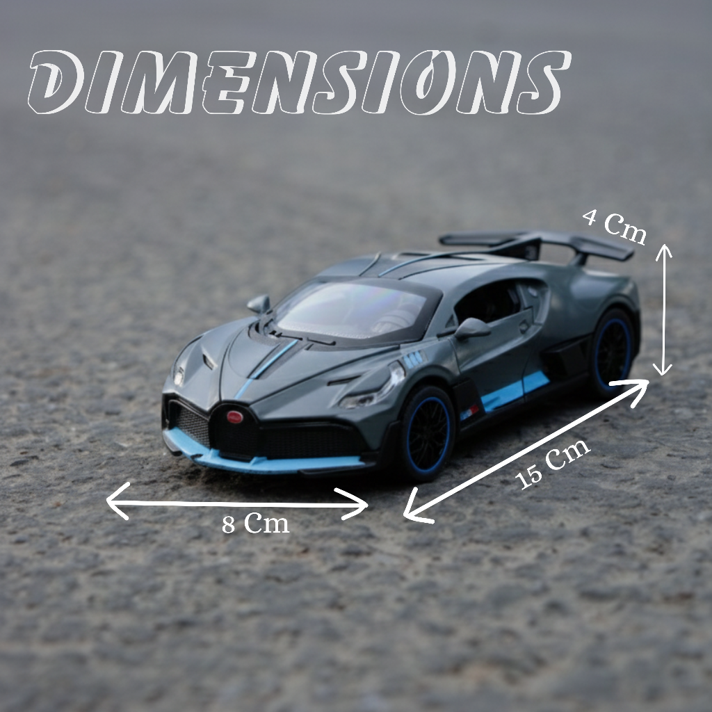 Dimension chart of Claptales 1:32 die cast sports car showing length width and height measurements