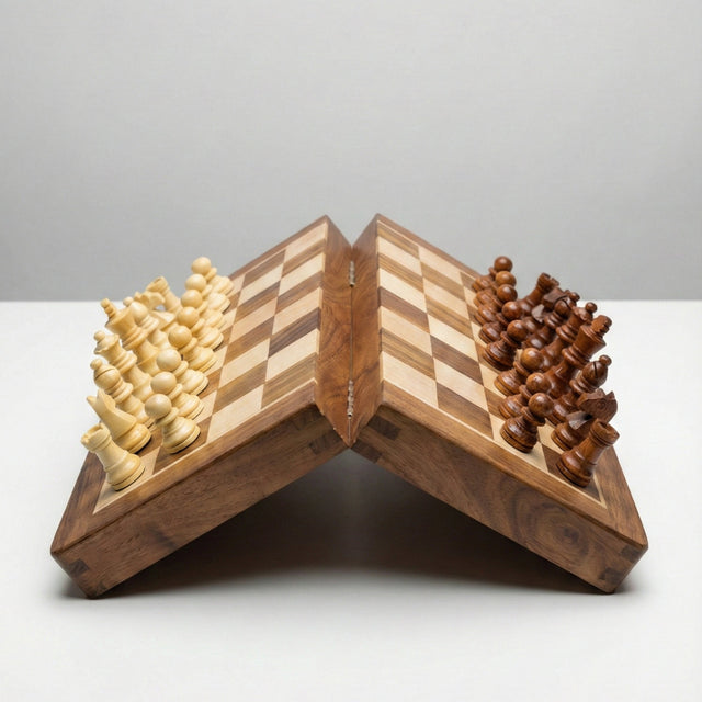 Folded 10 inch wooden chess board portable travel size