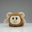 Front view of brown sheep soft toy showing soft fur and cute facial details
