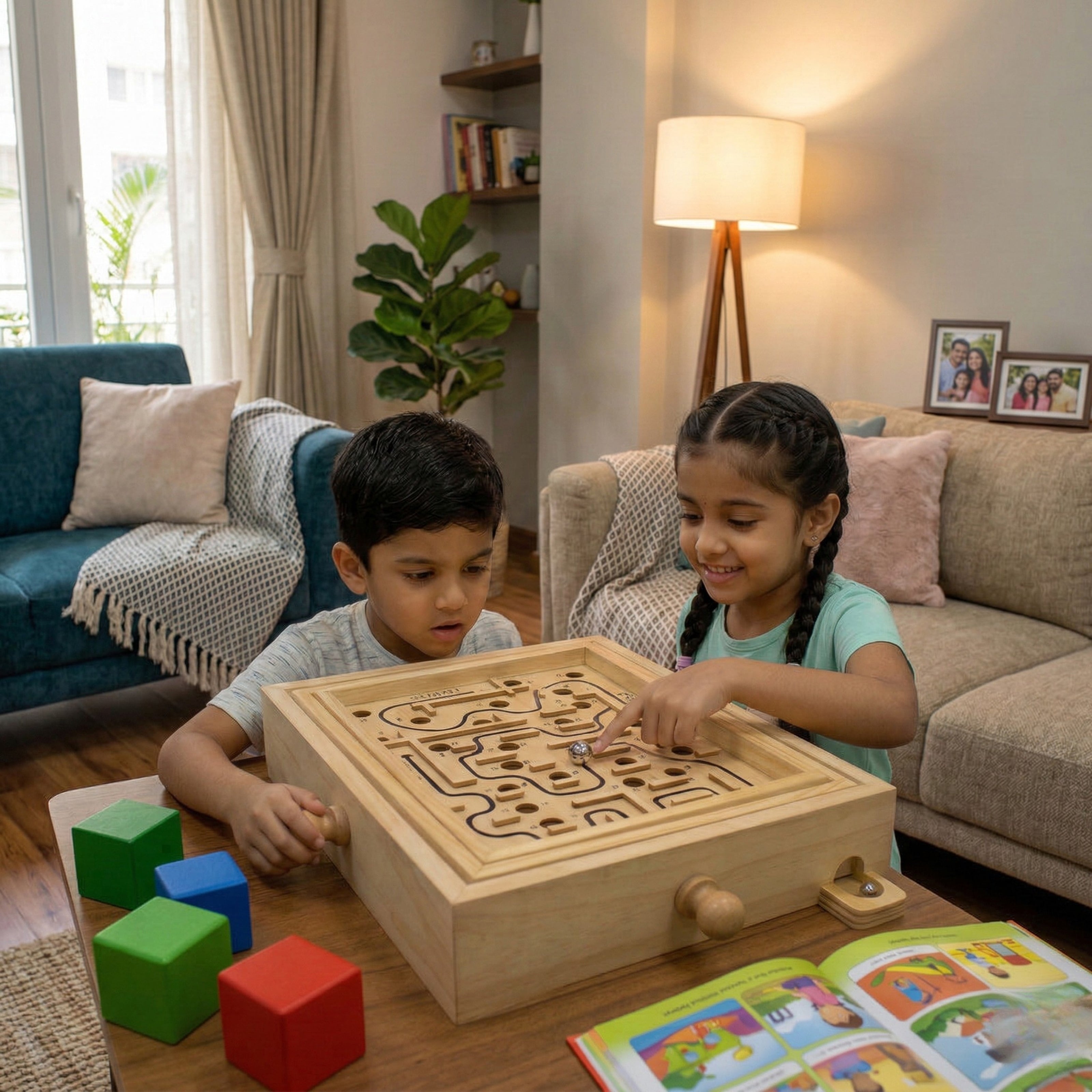 Kids Playing wooden labyrinth maze board 33 cm, Claptales wooden toy 