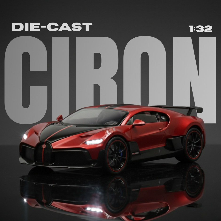 Red and black die-cast car model of a Ciron on a reflective surface with 'Die-Cast' and '1:32' text.