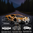 Toy car on a road with feature icons at night