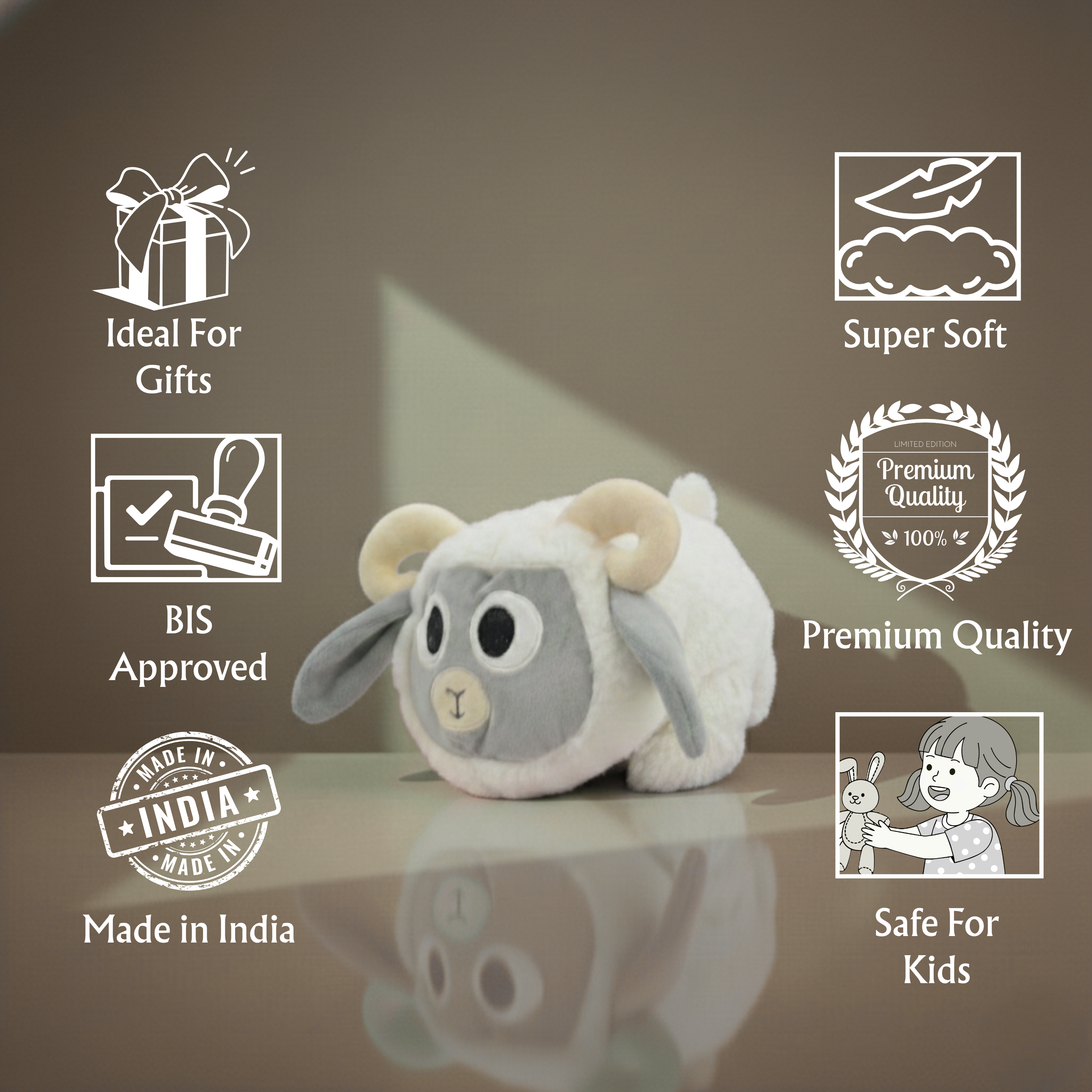 White sheep soft toy 30 cm shown as a cute gift and nursery decoration