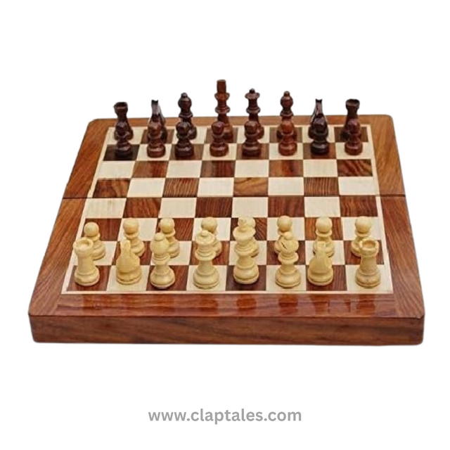 CLAPTALES 12 inch wooden magnetic chess board set handmade foldable design