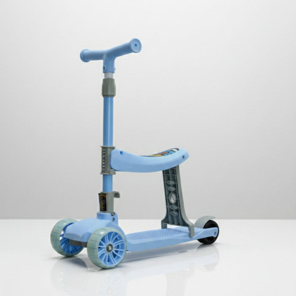 Claptales 3 in 1 kids scooter with seat ride on toy front view for toddlers and children