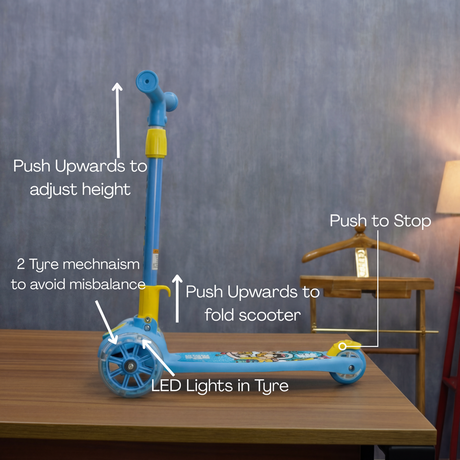 Adjustable T bar handle height feature of Claptales kids scooter growing with child