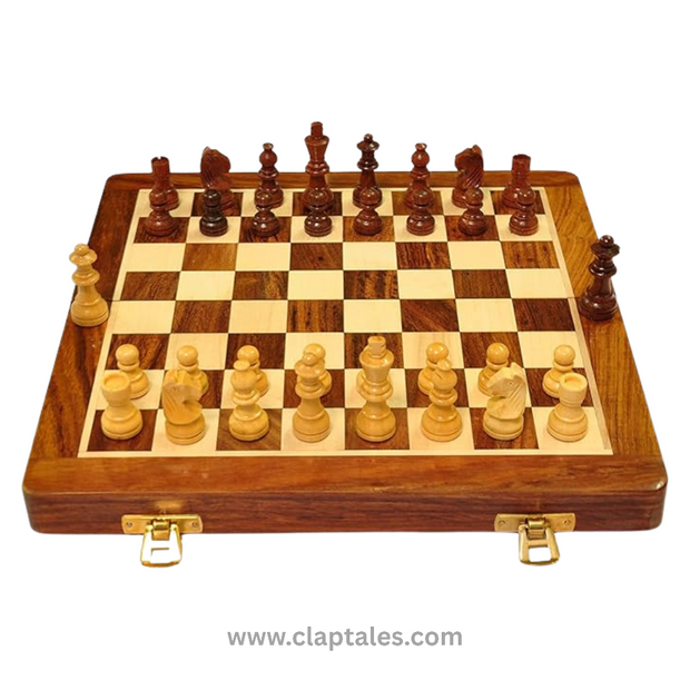 Wooden magnetic chess board foldable design with strong magnetic chess pieces