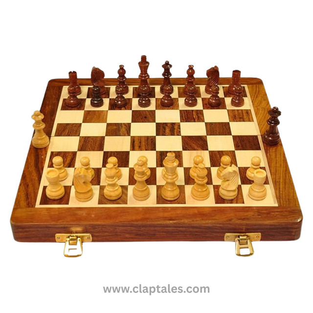 Wooden magnetic chess board foldable design with strong magnetic chess pieces