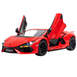 Side view of Claptales red diecast model car 1:24 scale