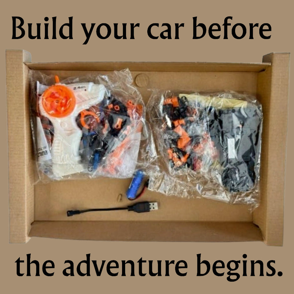 Kids playing outdoor with DIY remote control car toy