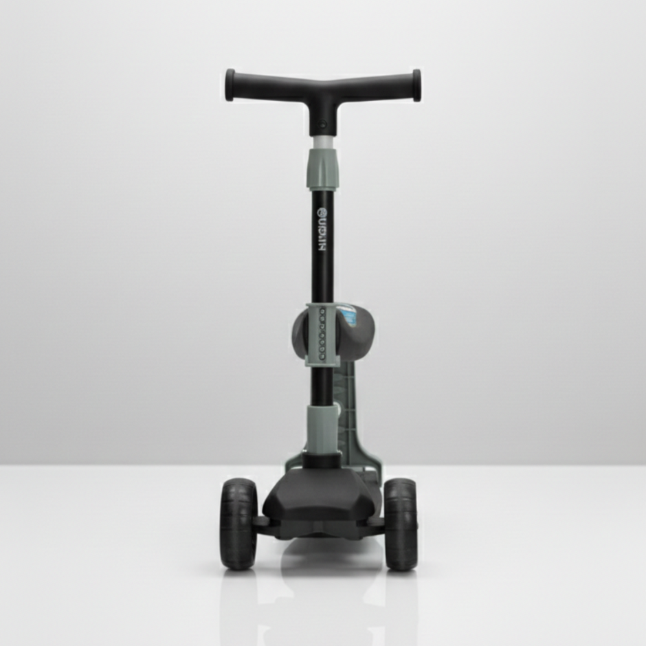 Toddler using ride on scooter with seat safe and comfortable for young kids