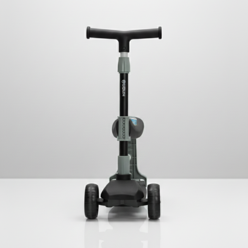 Toddler using ride on scooter with seat safe and comfortable for young kids