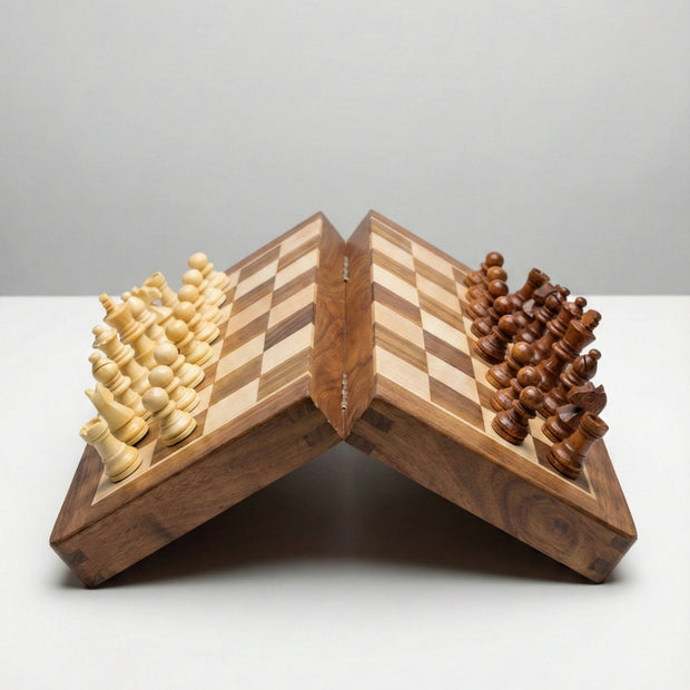 magnetic chess board open top view wooden chess set with all pieces