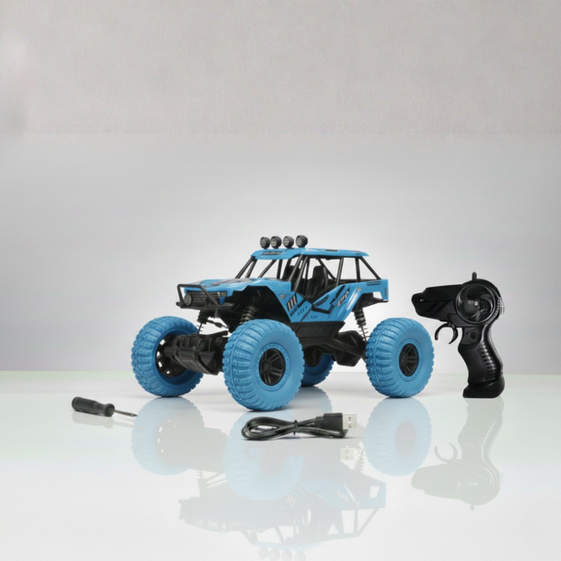 RC drift car with strong suspension and shock absorbing wheels for smooth ride