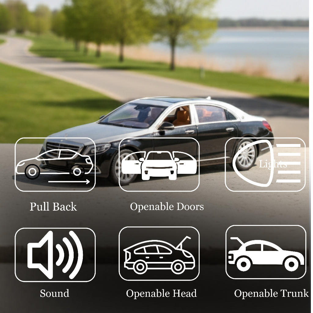 S600 style die-cast model car with open trunk feature