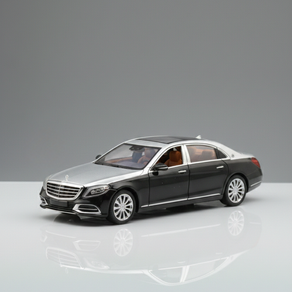 1:24 scale S600 style luxury die-cast model car front view with LED headlights