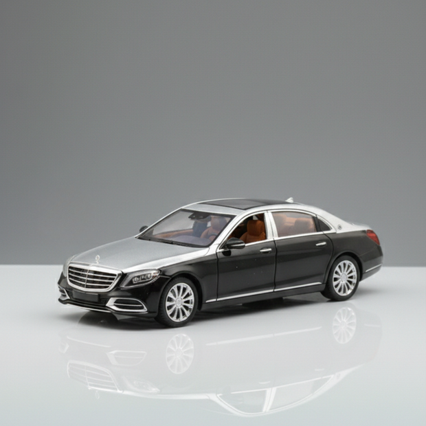1:24 scale S600 style luxury die-cast model car front view with LED headlights