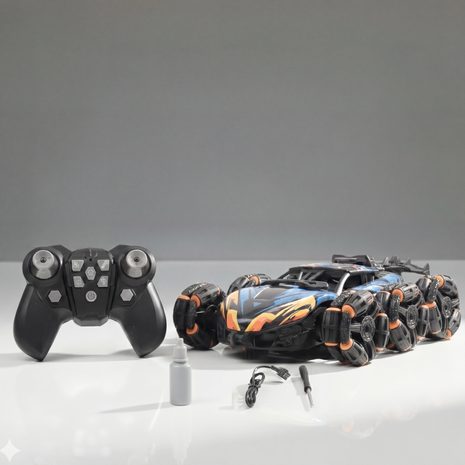 Six wheel RC drift car performing 360 degree spins